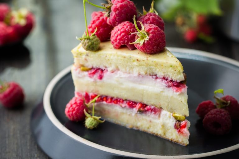 gluten free meyer lemon mousse cake fresh raspberries